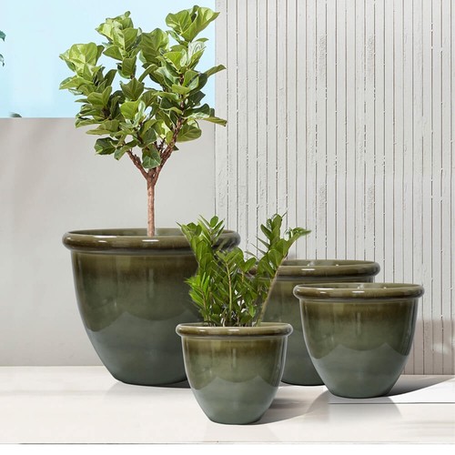 Pot planter glazed olive - planter, green
