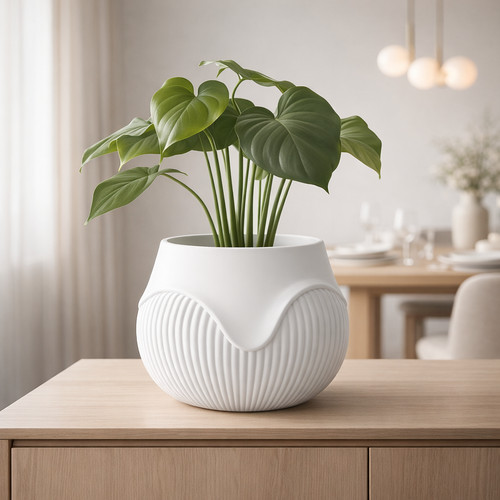 Wavy ribbed planter pot - ribbed,
