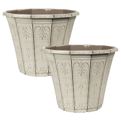 2pc round plastic grey planter - round,